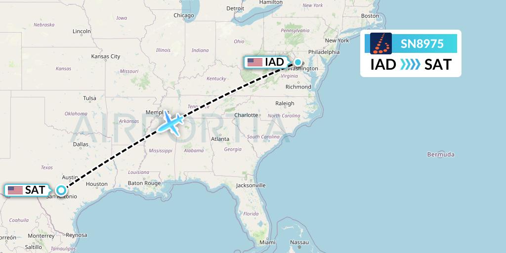 SN8975 Brussels Airlines Flight Map: Washington to San Antonio