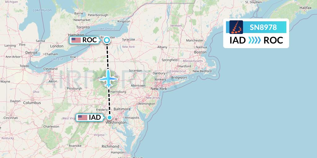 SN8978 Brussels Airlines Flight Map: Washington to Rochester