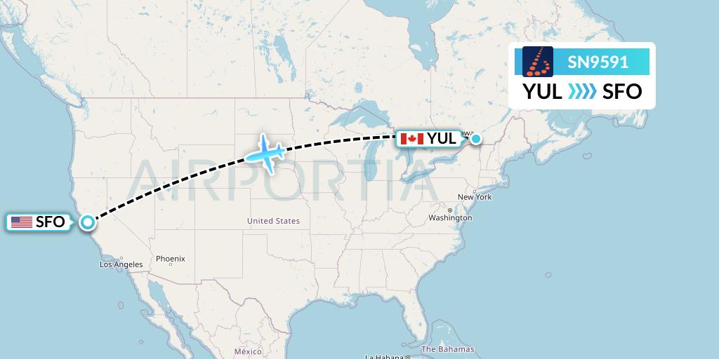 SN9591 Brussels Airlines Flight Map: Montreal to San Francisco