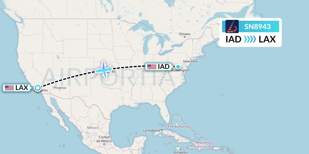 SN8943 Brussels Airlines Flight Map: Washington to Los Angeles