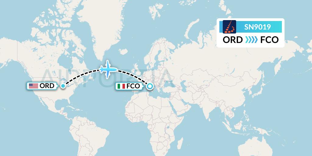 SN9019 Brussels Airlines Flight Map: Chicago to Rome