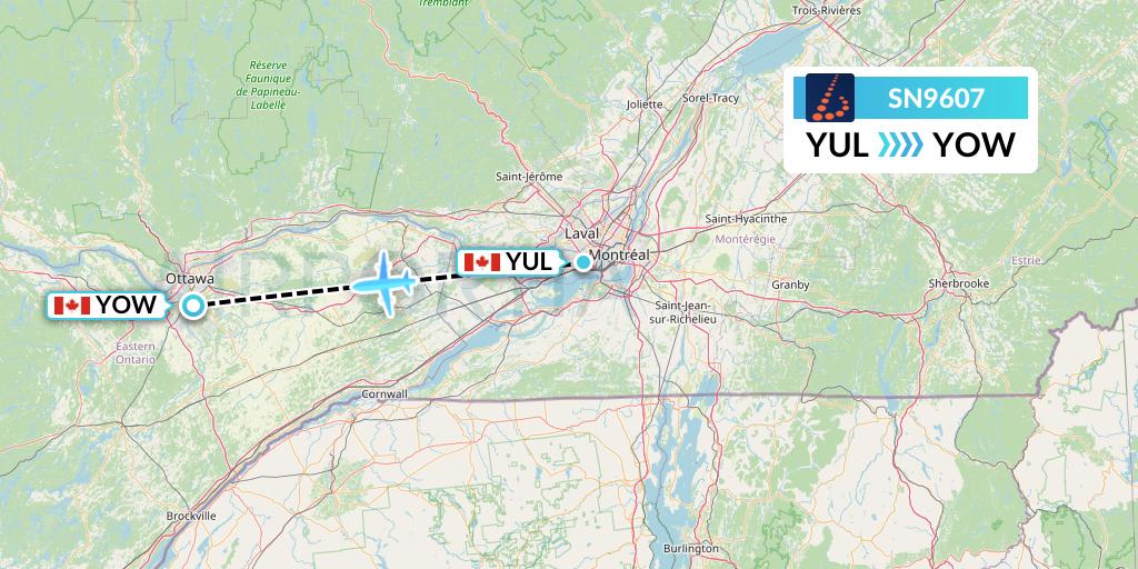 SN9607 Brussels Airlines Flight Map: Montreal to Ottawa