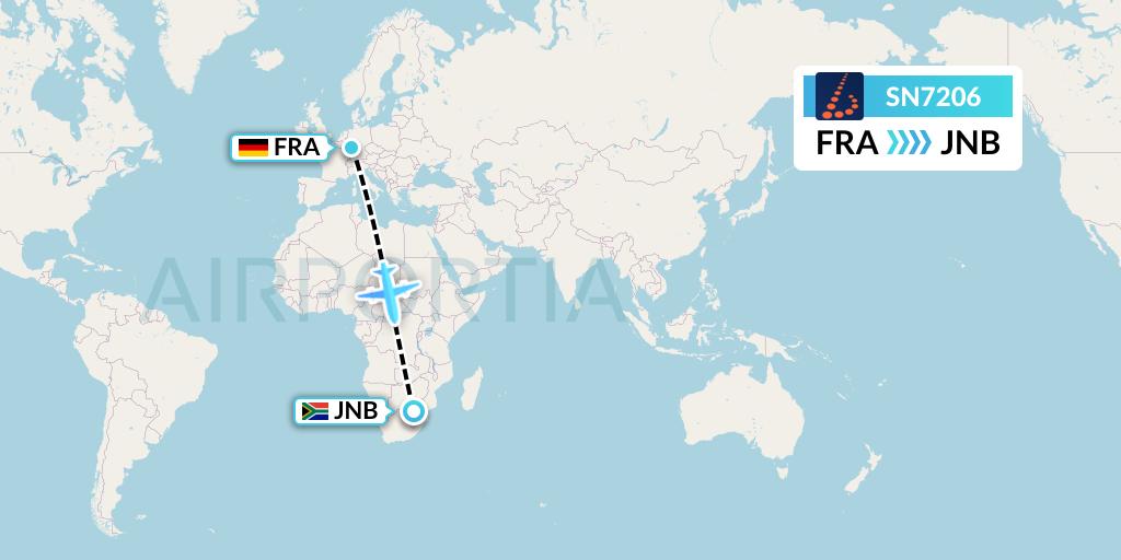 SN7206 Brussels Airlines Flight Map: Frankfurt to Johannesburg