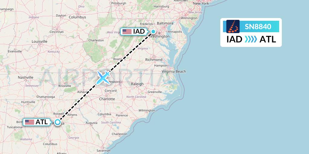 SN8840 Brussels Airlines Flight Map: Washington to Atlanta