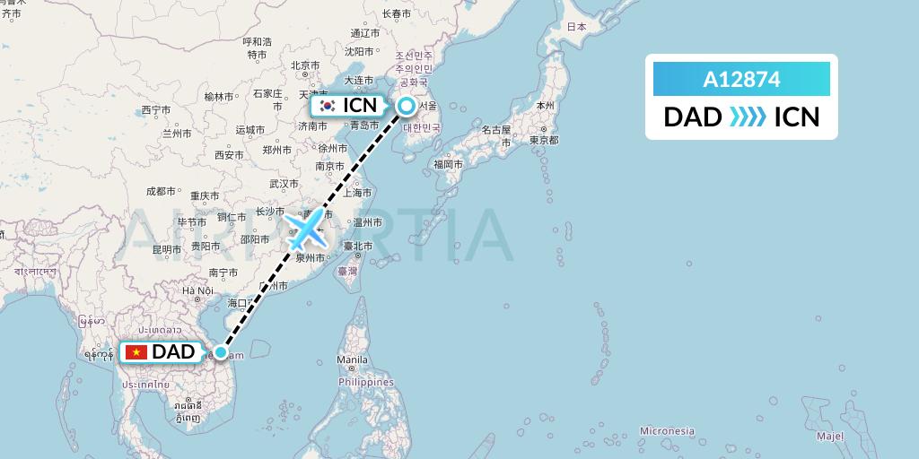 A12874 A.p.g. Distribution Systems Flight Map: Da Nang to Seoul