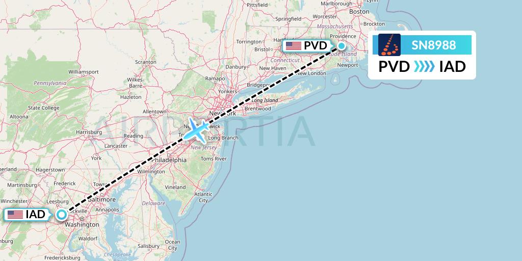 SN8988 Brussels Airlines Flight Map: Providence to Washington