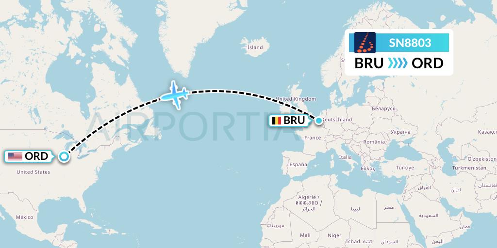 SN8803 Brussels Airlines Flight Map: Brussels to Chicago