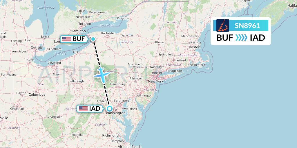 SN8961 Brussels Airlines Flight Map: Buffalo to Washington