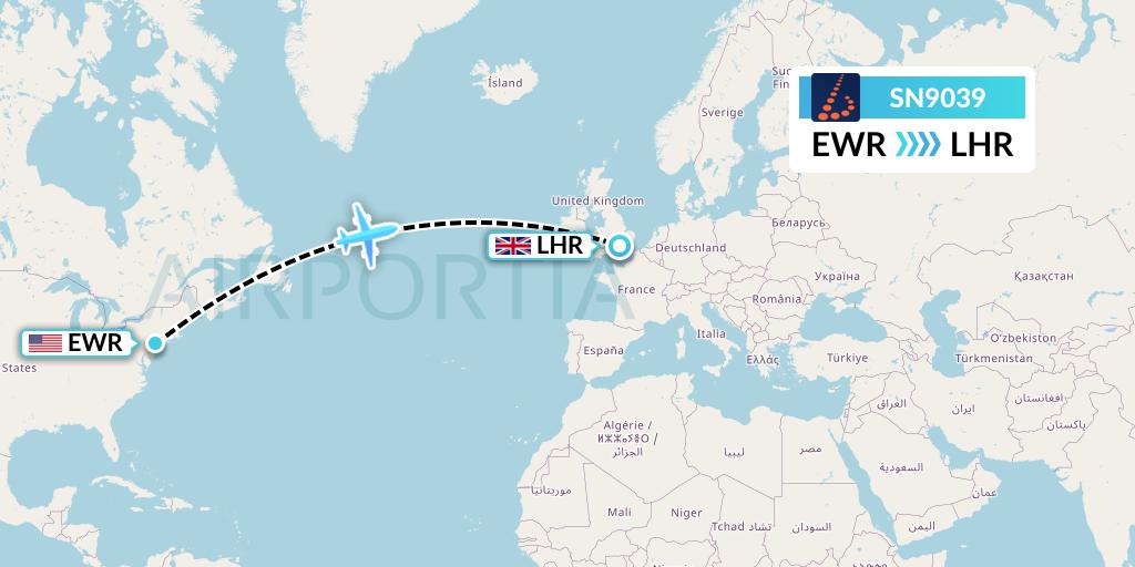 SN9039 Brussels Airlines Flight Map: New York to London