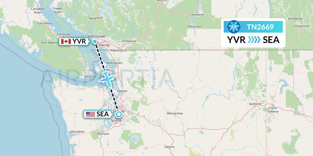 TN2669 Air Tahiti Nui Flight Map: Vancouver to Seattle