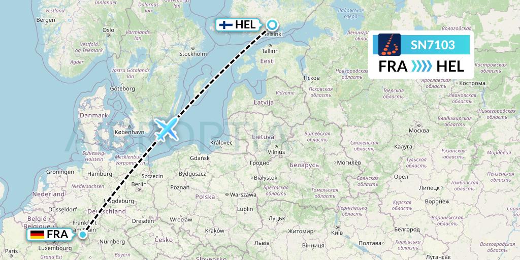 SN7103 Brussels Airlines Flight Map: Frankfurt to Helsinki