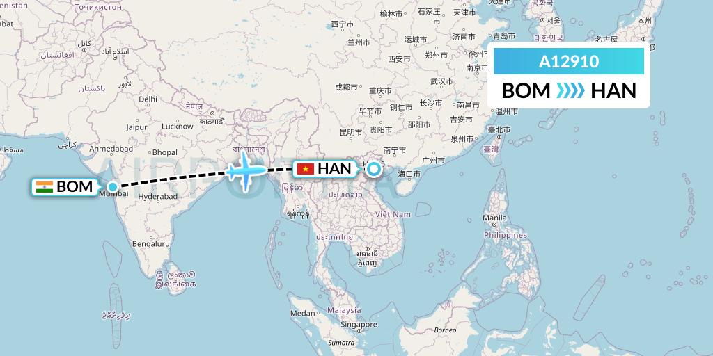 A12910 A.p.g. Distribution Systems Flight Map: Mumbai to Hanoi