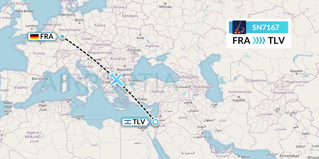 SN7167 Brussels Airlines Flight Map: Frankfurt to Tel Aviv