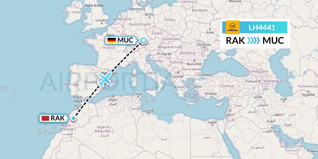 LH4441 Lufthansa Flight Map: Marrakesh to Munich