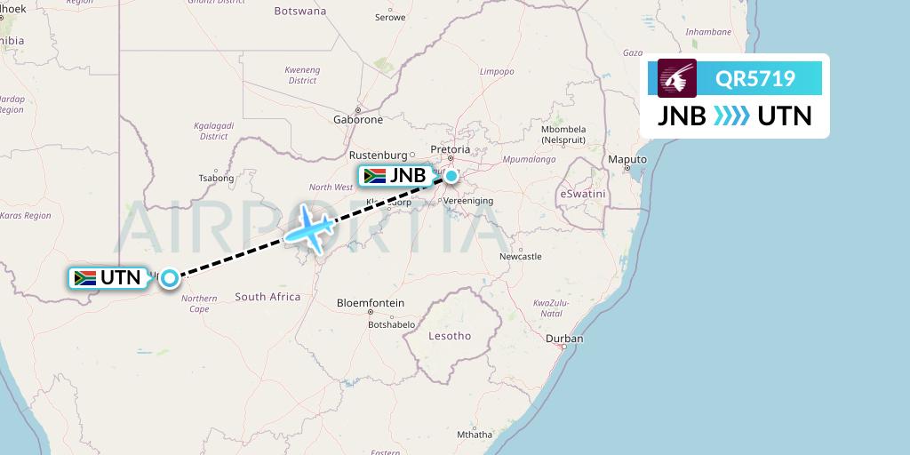 QR5719 Qatar Airways Flight Map: Johannesburg to Upington