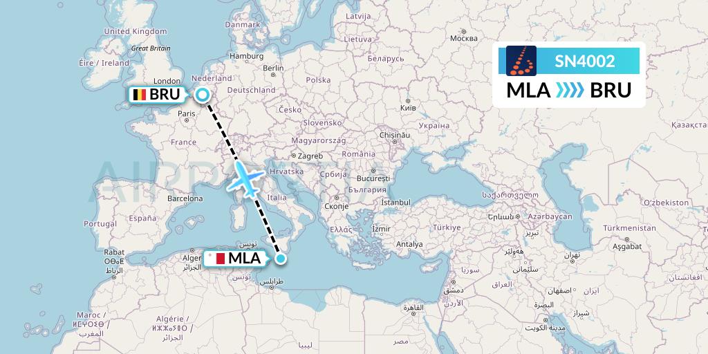 SN4002 Brussels Airlines Flight Map: Malta to Brussels