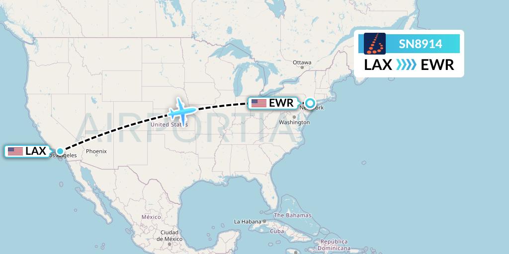 SN8914 Brussels Airlines Flight Map: Los Angeles to New York