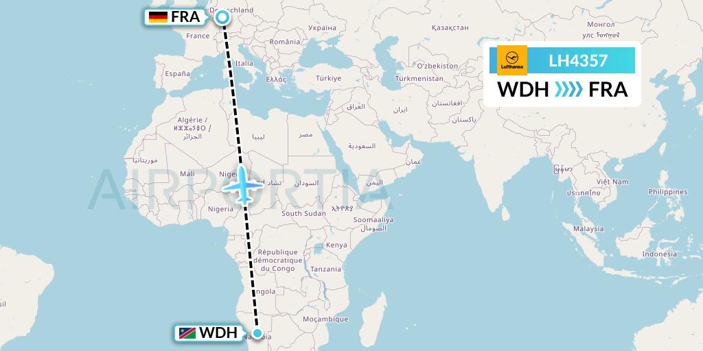 LH4357 Lufthansa Flight Map: Windhoek to Frankfurt