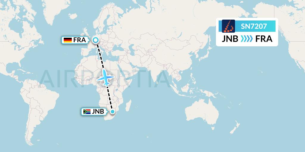 SN7207 Brussels Airlines Flight Map: Johannesburg to Frankfurt