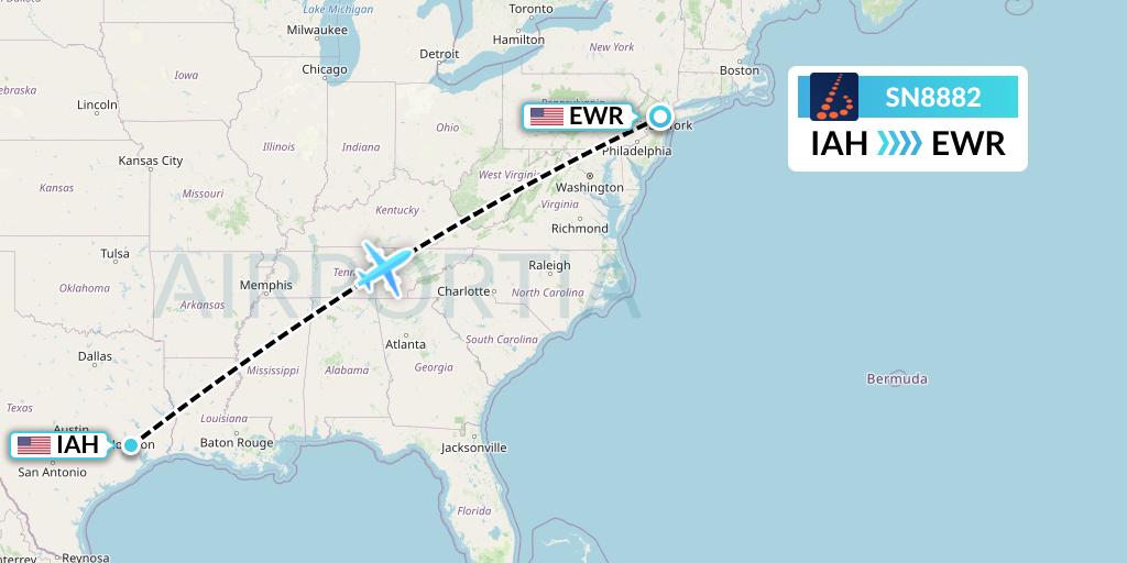 SN8882 Brussels Airlines Flight Map: Houston to New York