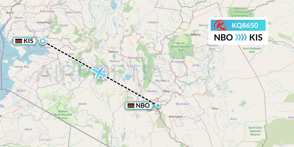 KQ8650 Kenya Airways Flight Map: Nairobi to Kisumu