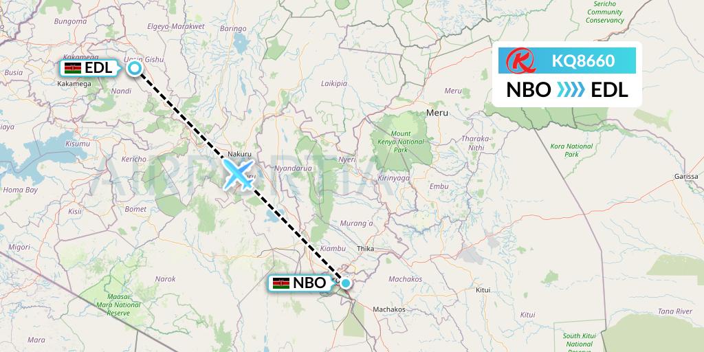 KQ8660 Kenya Airways Flight Map: Nairobi to Eldoret