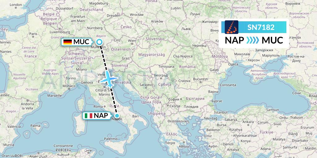 SN7182 Brussels Airlines Flight Map: Naples to Munich
