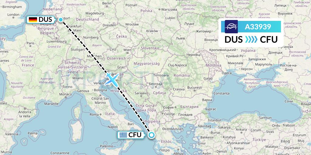 A33939 Aegean Airlines Flight Map: Dusseldorf to Corfu