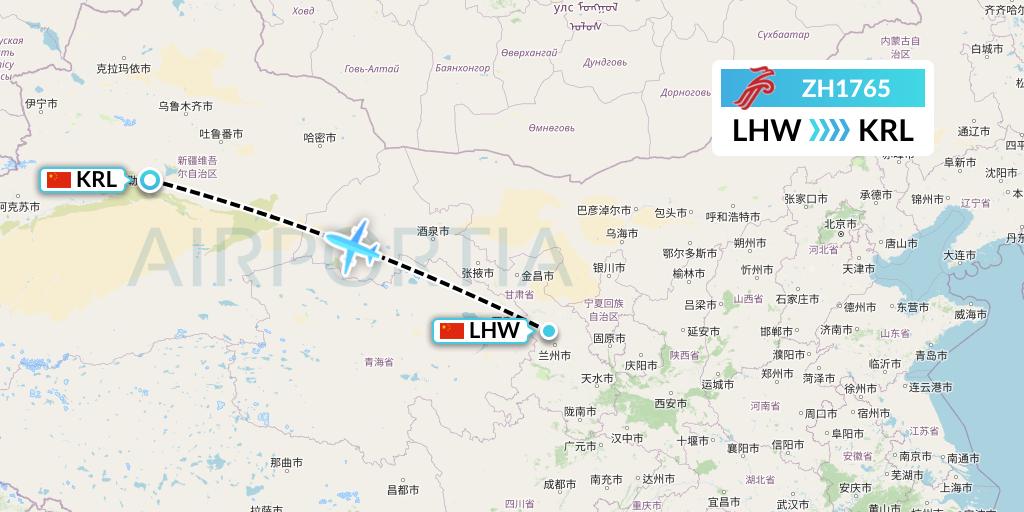 ZH1765 Shenzhen Airlines Flight Map: Lanzhou to Korla