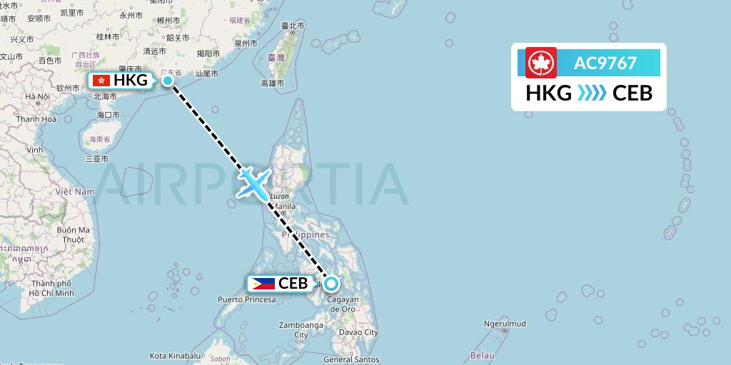 AC9767 Air Canada Flight Map: Hong Kong to Cebu
