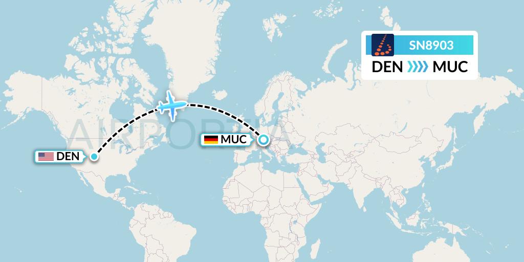 SN8903 Brussels Airlines Flight Map: Denver to Munich
