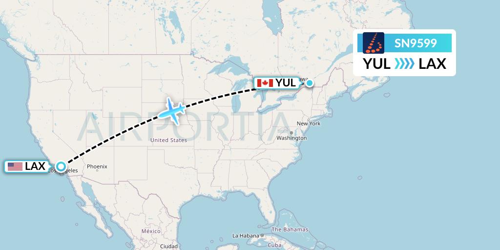 SN9599 Brussels Airlines Flight Map: Montreal to Los Angeles
