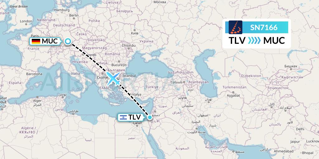 SN7166 Brussels Airlines Flight Map: Tel Aviv to Munich