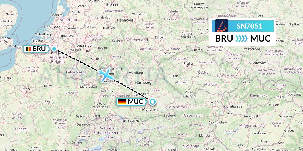 SN7051 Brussels Airlines Flight Map: Brussels to Munich