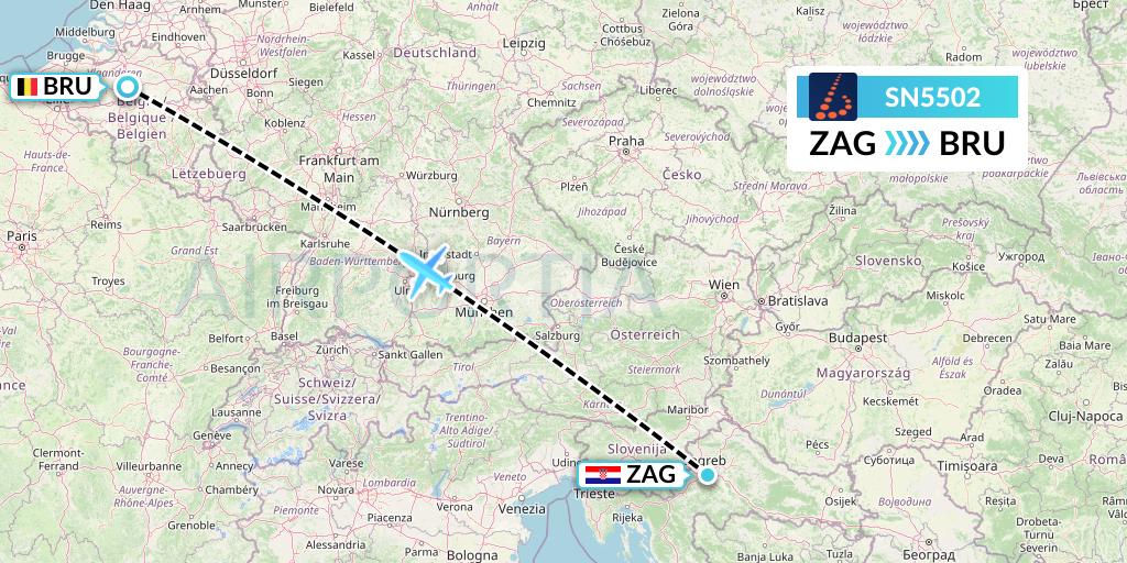 SN5502 Brussels Airlines Flight Map: Zagreb to Brussels
