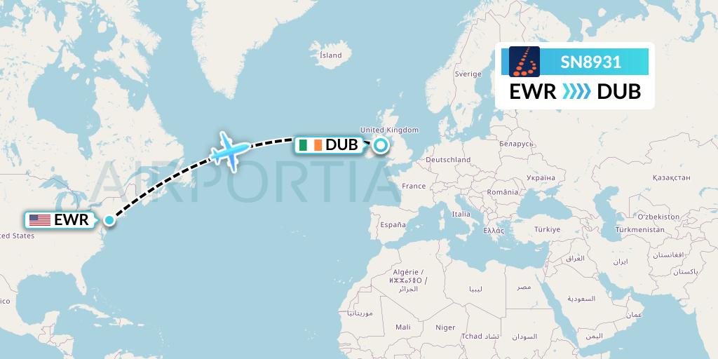 SN8931 Brussels Airlines Flight Map: New York to Dublin