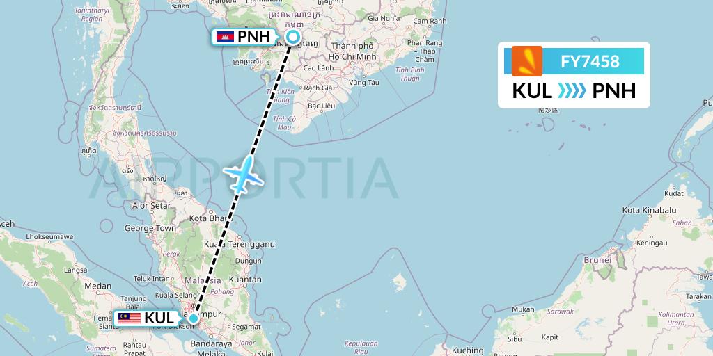 FY7458 Firefly Flight Map: Kuala Lumpur to Phnom Penh