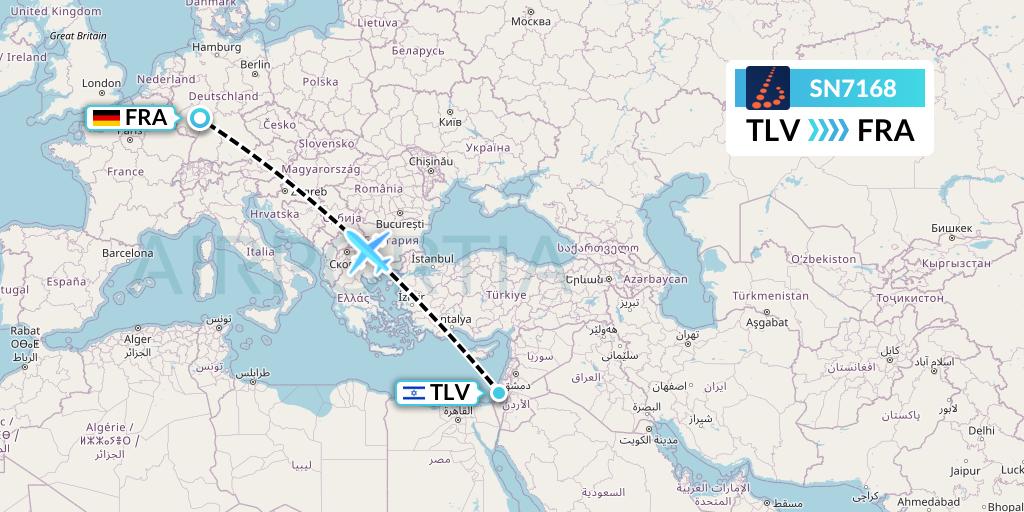 SN7168 Brussels Airlines Flight Map: Tel Aviv to Frankfurt