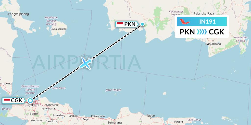 IN191 NAM Air Flight Map: Pangkalan Bun to Jakarta