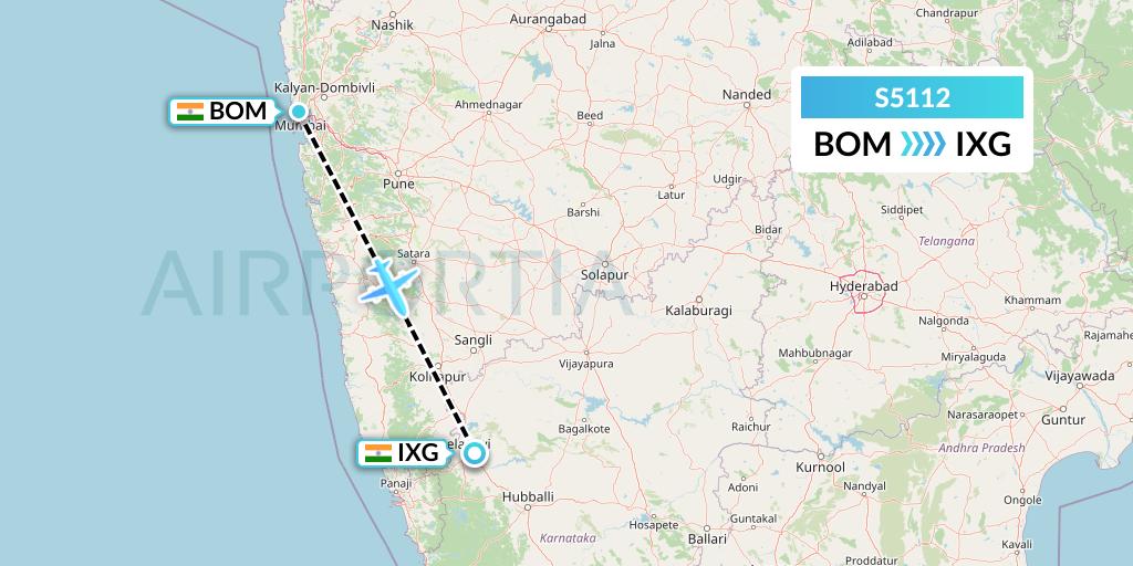 S5112 Star Air Flight Map: Mumbai to Belgaum