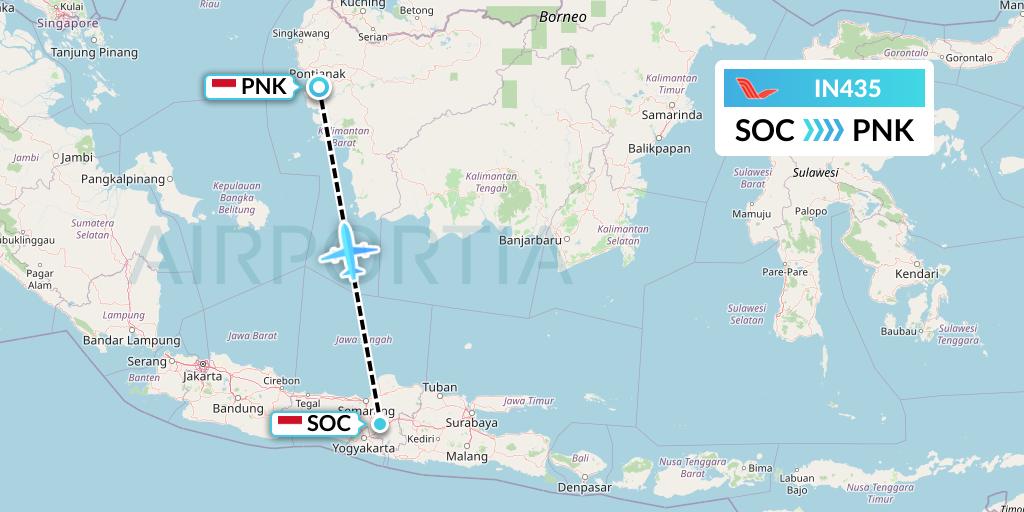 IN435 NAM Air Flight Map: Surakarta to Pontianak