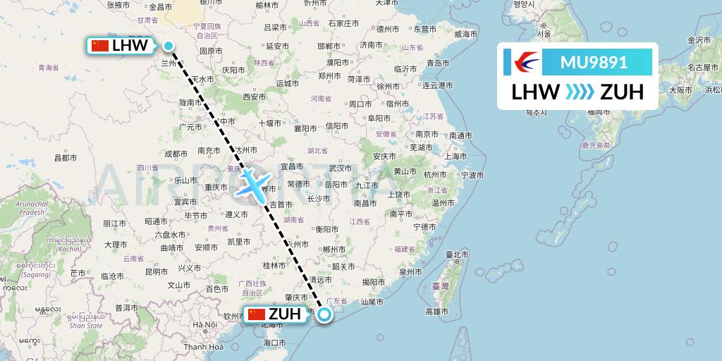 MU9891 China Eastern Airlines Flight Map: Lanzhou to Zhuhai