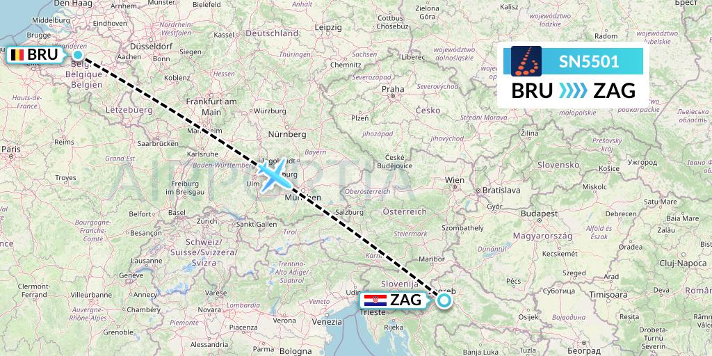 SN5501 Brussels Airlines Flight Map: Brussels to Zagreb