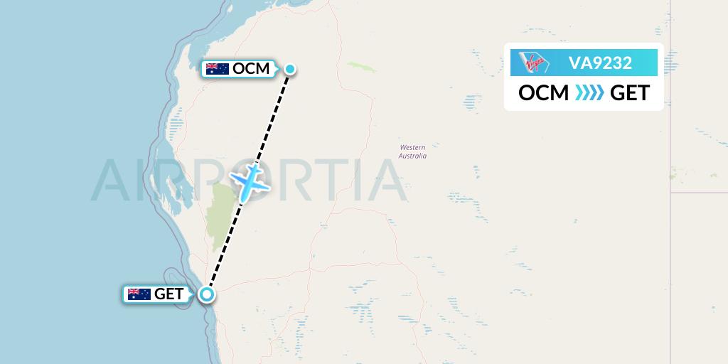 VA9232 Virgin Australia Flight Map: Boolgeeda to Geraldton
