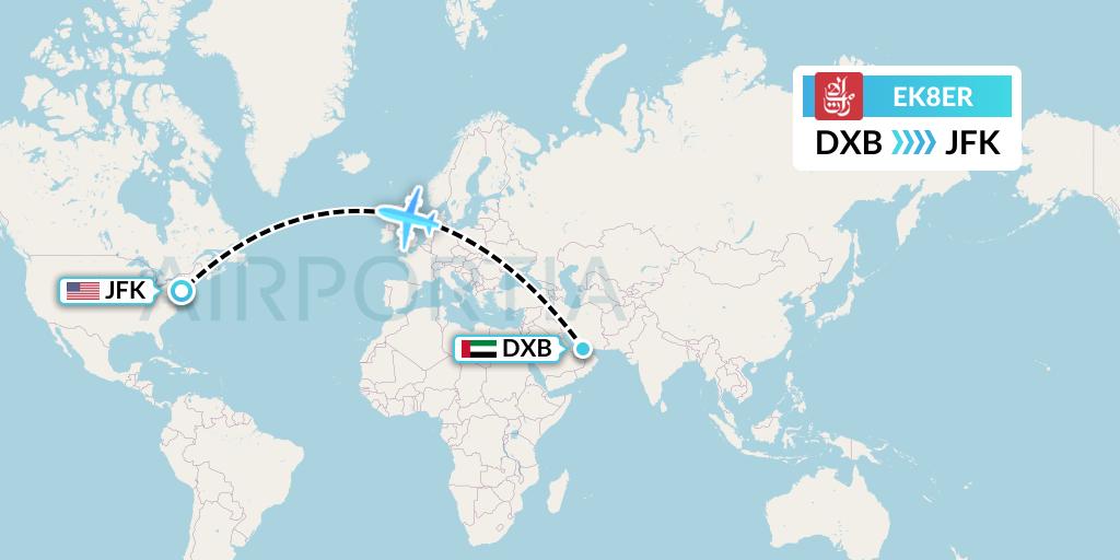EK8ER Emirates Flight Map: Dubai to New York