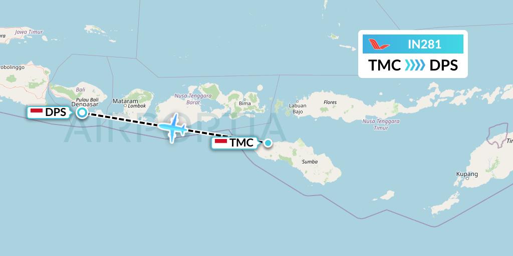 IN281 NAM Air Flight Map: Tambolaka to Denpasar
