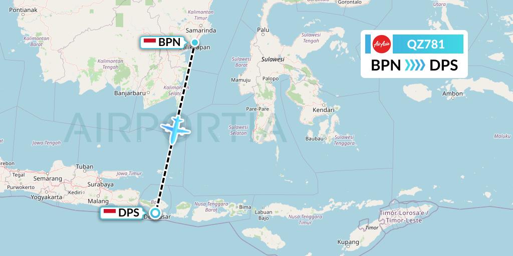 QZ781 Indonesia AirAsia Flight Map: Balikpapan to Denpasar