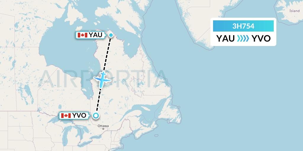 3H754 Air Inuit Flight Map: Kattiniq to Val-d'Or