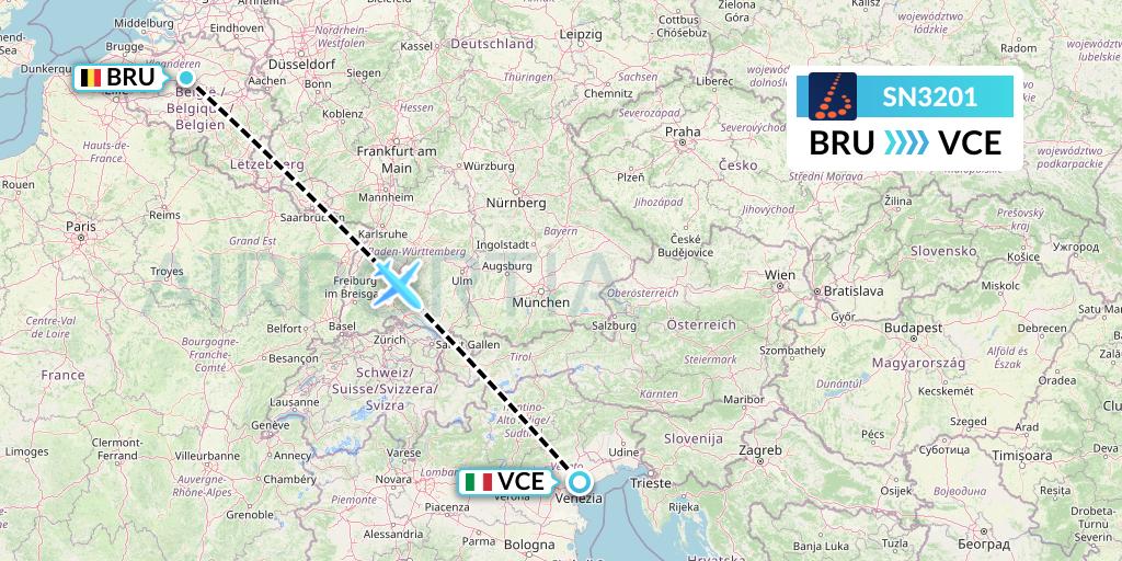 SN3201 Brussels Airlines Flight Map: Brussels to Venice