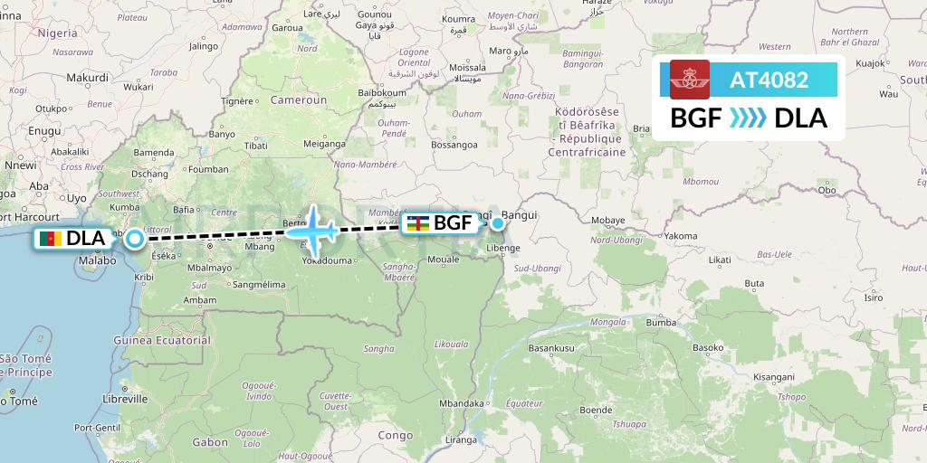 AT4082 Royal Air Maroc Flight Map: Bangui to Douala